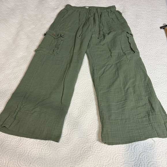 Roxy Green Wide Leg Pants with Relaxed Fit 100% cotton - Picture 7 of 14